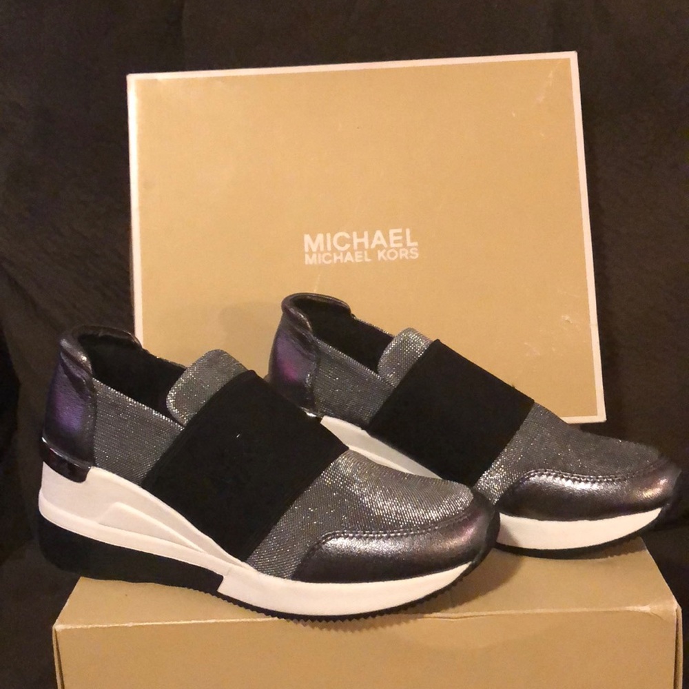 Michael Kors Felix Trainer Silver Metallic Mesh